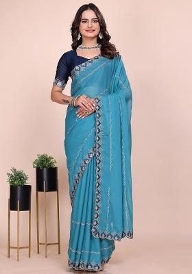 Sky Embroidered Georgette Saree Set