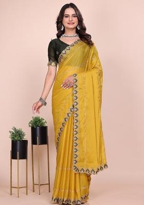 Yellow Embroidered Georgette Saree Set