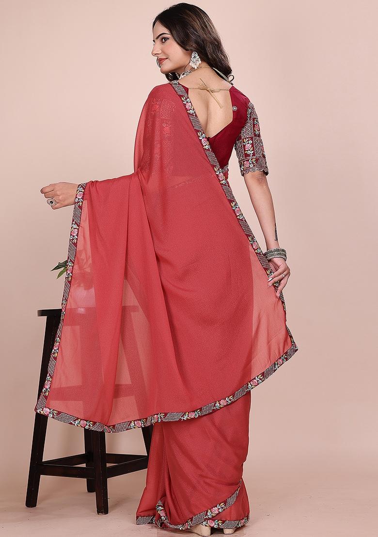 Gajri Embroidered Georgette Saree Set - Indya