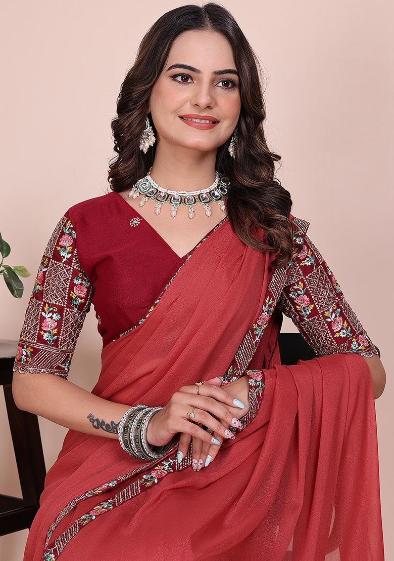 Gajri Embroidered Georgette Saree Set