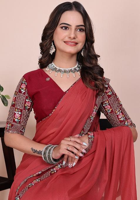 Gajri Embroidered Georgette Saree Set