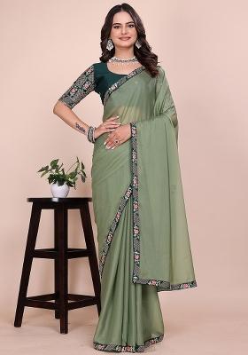 Pista Embroidered Georgette Saree Set