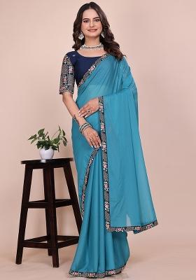 Sky Embroidered Georgette Saree Set
