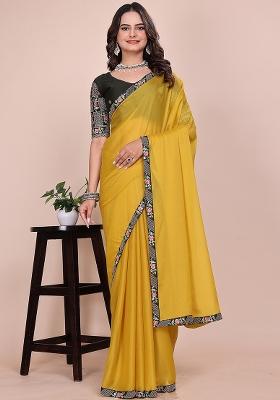 Yellow Embroidered Georgette Saree Set