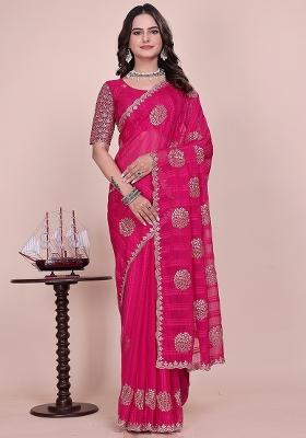 Cherry Embroidered Chiffon Saree Set