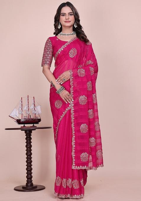 Cherry Embroidered Chiffon Saree Set