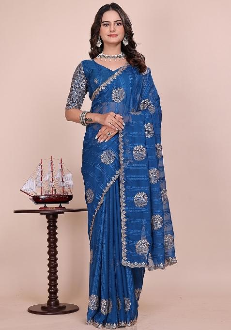 Morpeach Embroidered Chiffon Saree Set