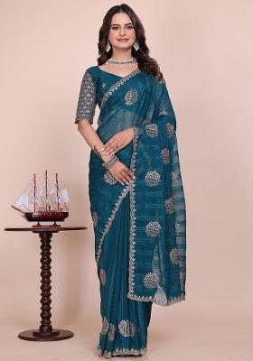 Rama Embroidered Chiffon Saree Set