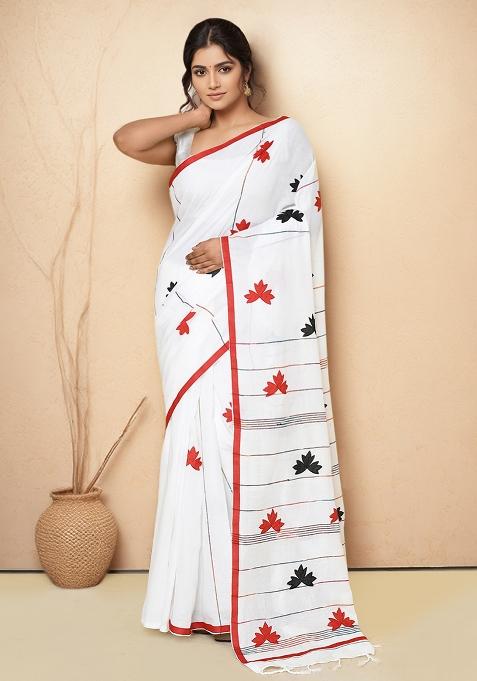 Multicolor Embroidered Cotton Saree Set