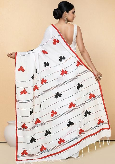 Multicolor Embroidered Cotton Saree Set