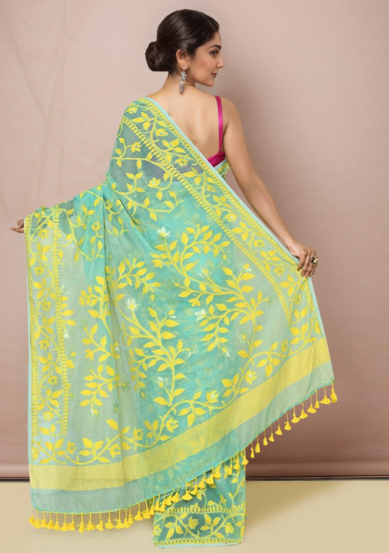 Light Green Embroidered Cotton Saree