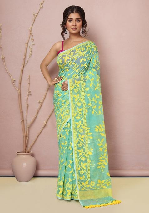 Light Green Embroidered Cotton Saree