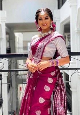 Wine Jacquard Silk Saree Set