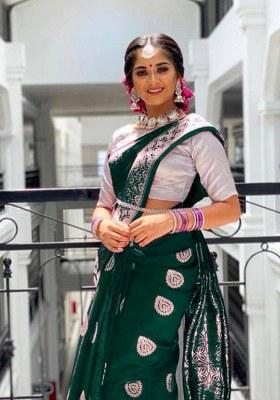 Green Jacquard Silk Saree Set