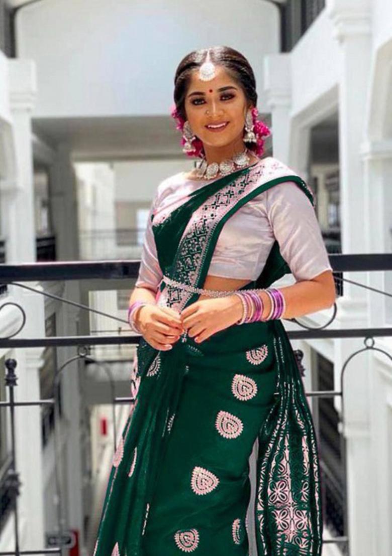 Green Jacquard Silk Saree Set