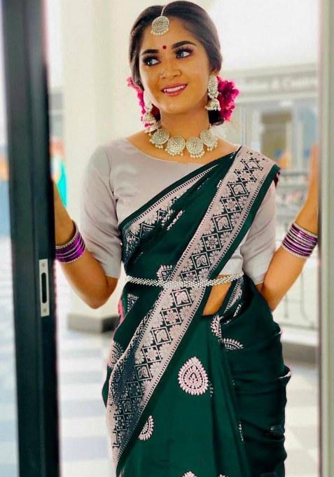 Green Jacquard Silk Saree Set