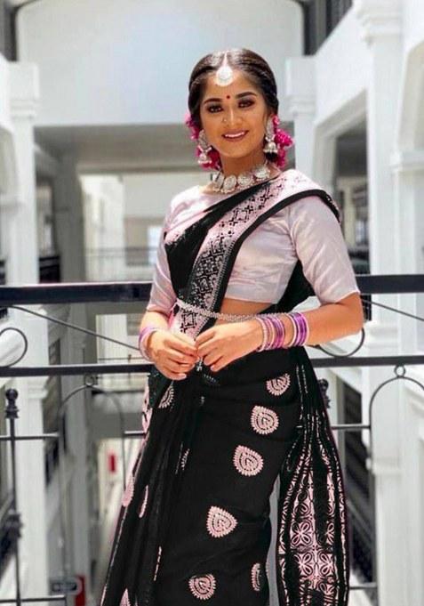 Black Jacquard Silk Saree Set