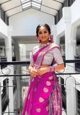 Pink Jacquard Silk Saree Set