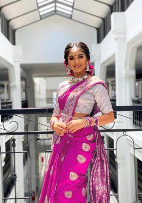 Pink Jacquard Silk Saree Set