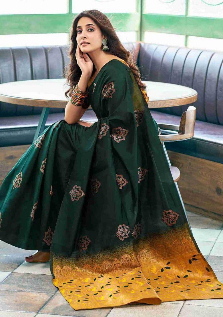 Green Jacquard Silk Saree Set
