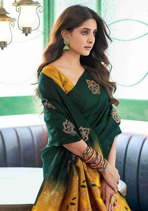 Green Jacquard Silk Saree Set