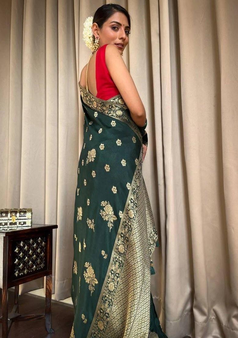 Green Jacquard Silk Saree Set