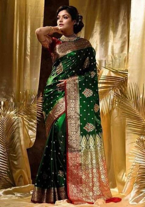 Green Jacquard Silk Saree Set