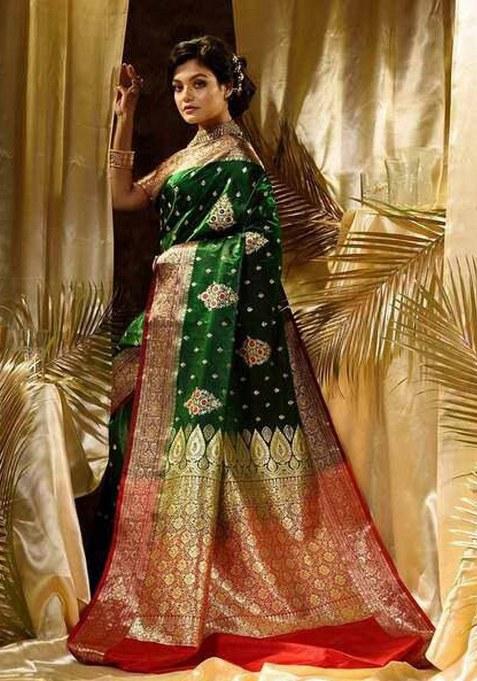 Green Jacquard Silk Saree Set