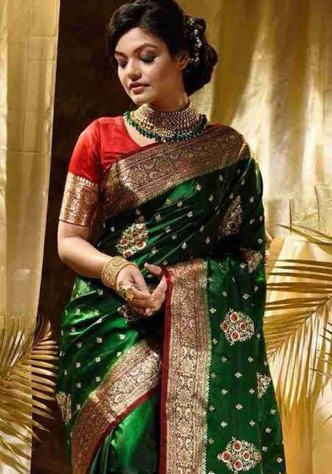Green Jacquard Silk Saree Set