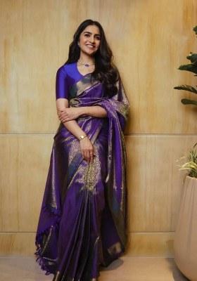 Purple Jacquard Silk Saree Set