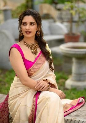 Off White Jacquard Silk Saree Set