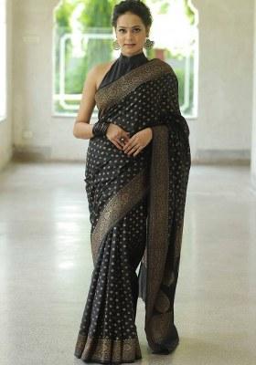 Black Jacquard Silk Saree Set