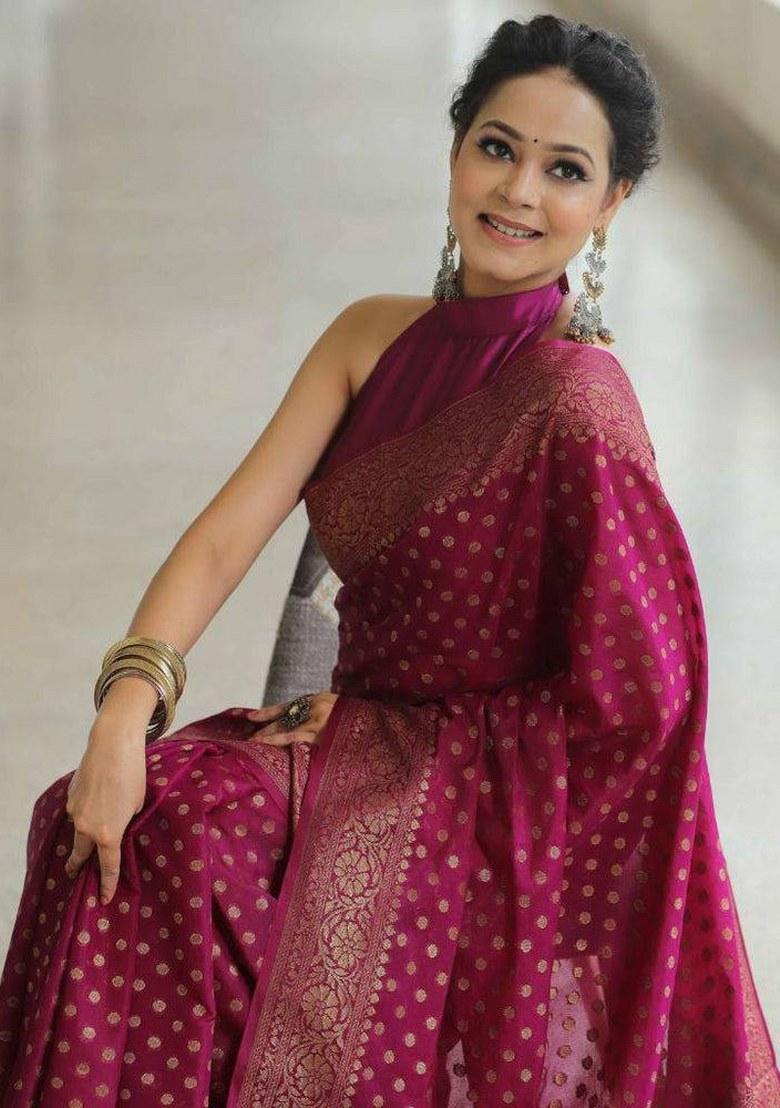 Wine Jacquard Silk Saree Set