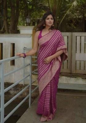 Onion Pink Jacquard Silk Saree Set