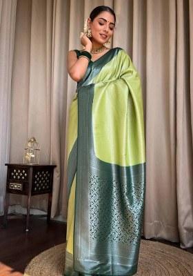 Pista Green Jacquard Silk Saree Set