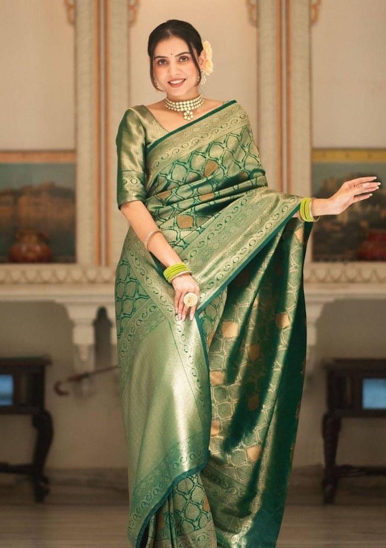 Green Jacquard Silk Saree Set
