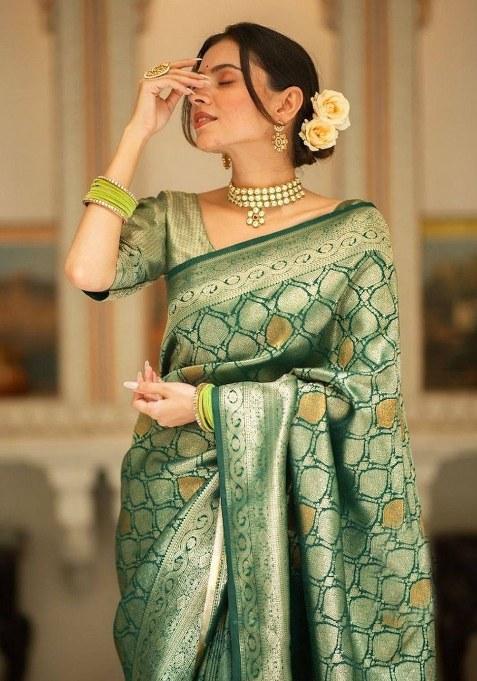 Green Jacquard Silk Saree Set