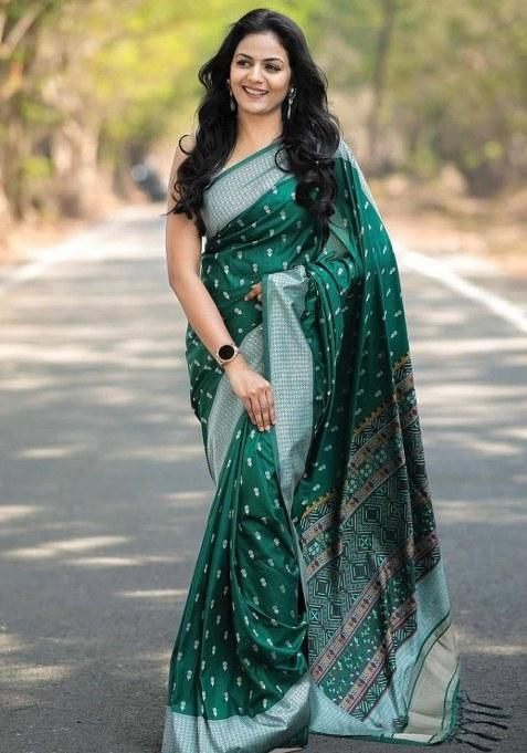 Green Jacquard Silk Saree Set