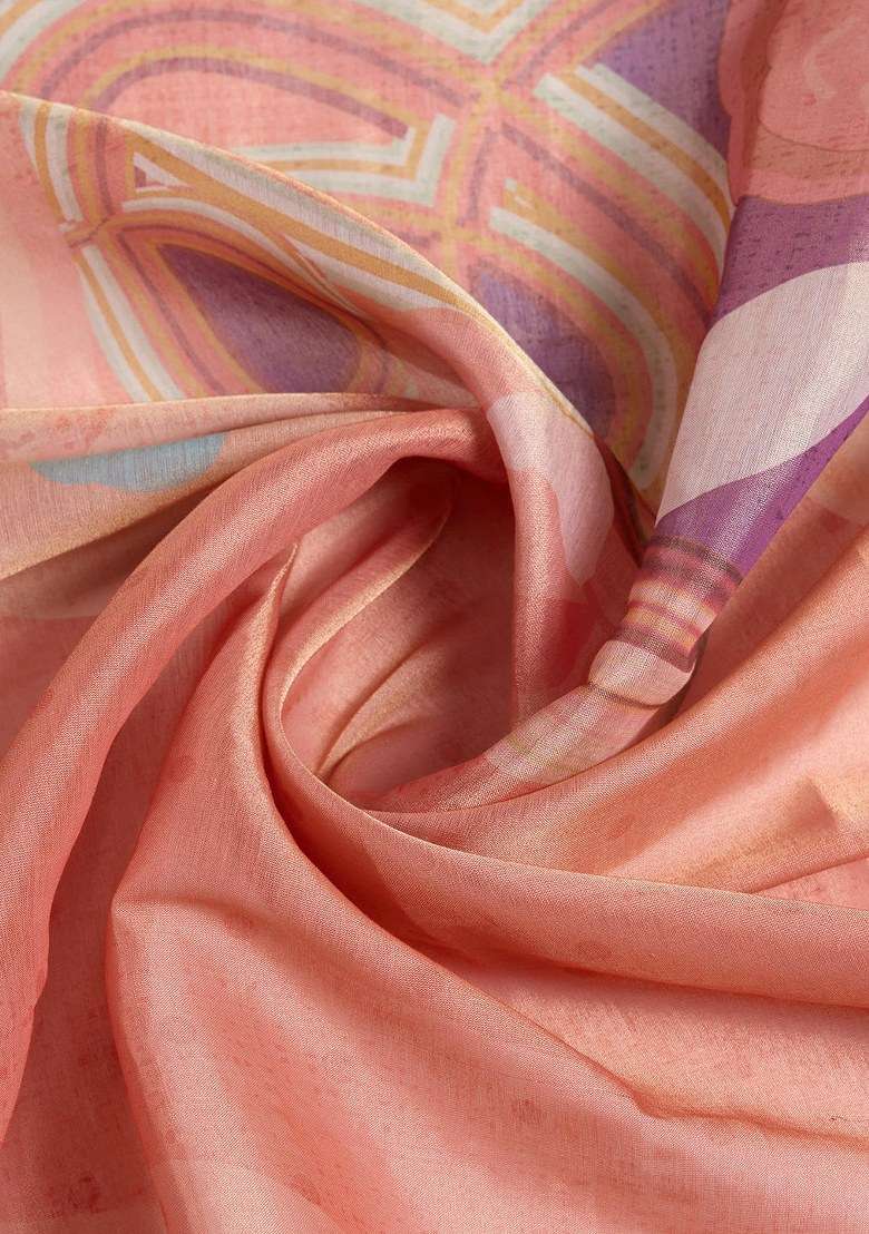 Orange Embroidered Silk Blend Saree Set for Diwali and Festive Wear - Indya