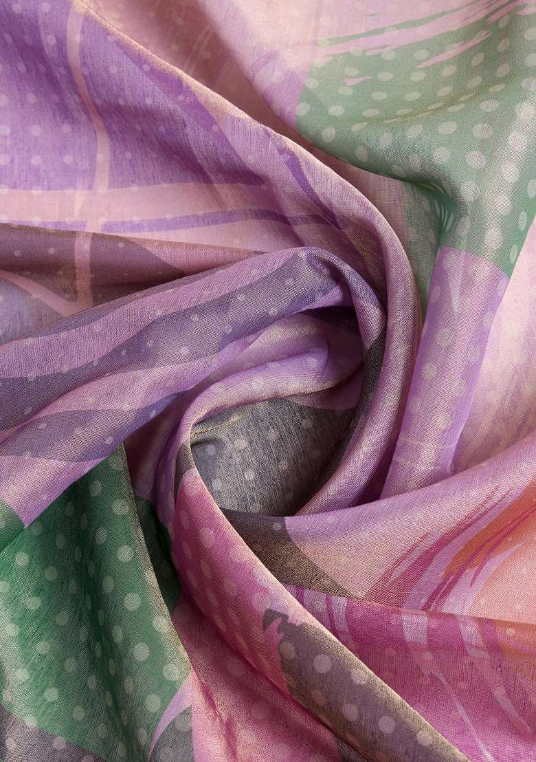 Multicolor Silk Blend Saree Set with Embroidered for Diwali | Wedding & Festive Wear - Indya