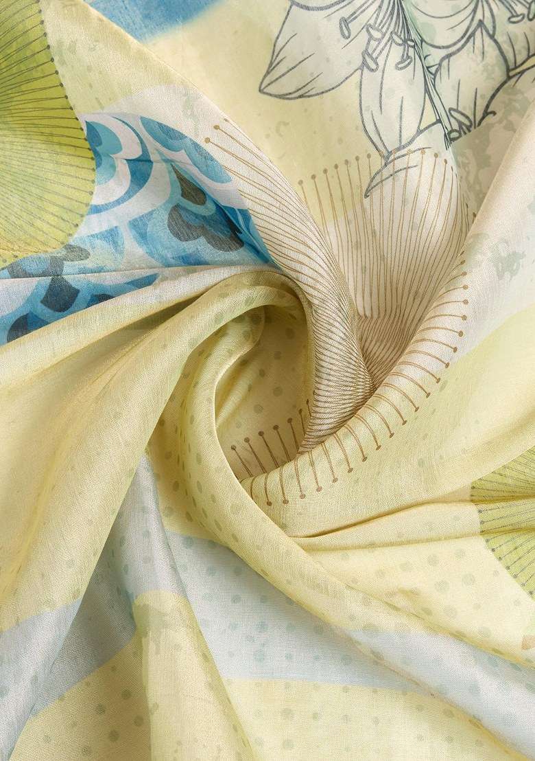 Light Yellow Silk Blend Saree Set with Embroidered for Diwali | Wedding & Festive Wear - Indya