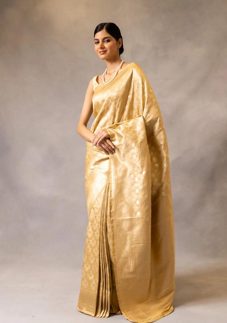 Gold Embroidered Banarasi Silk Saree Set