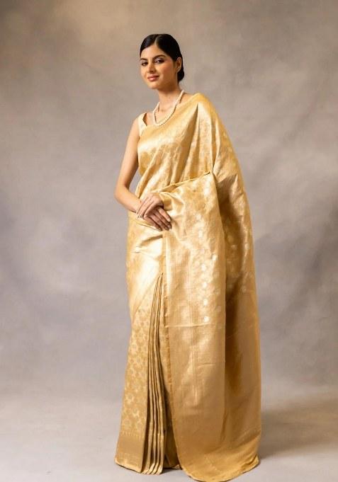 Gold Embroidered Banarasi Silk Saree Set