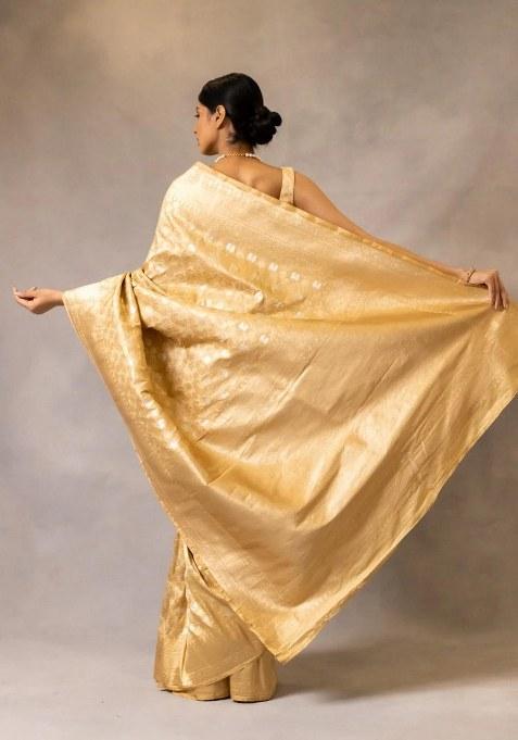 Gold Embroidered Banarasi Silk Saree Set