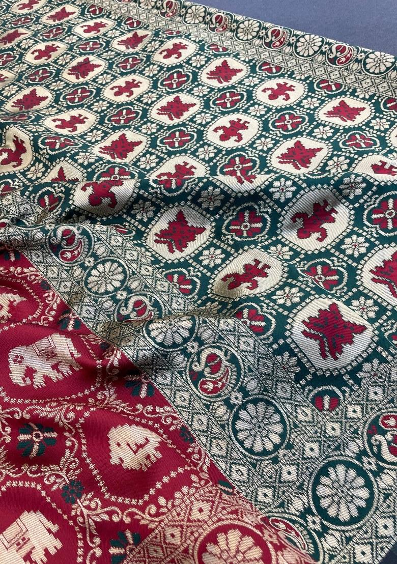 Maroon Embroidered Banarasi Silk Saree Set