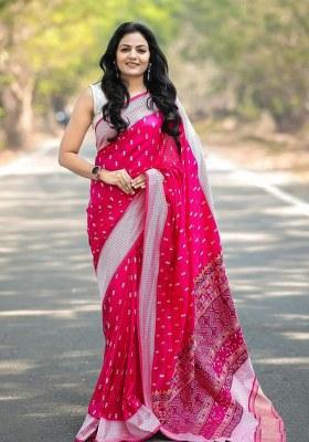 Pink Embroidered Banarasi Silk Saree Set