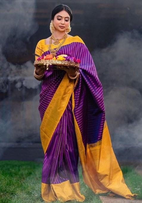 Wine Embroidered Silk Saree Set