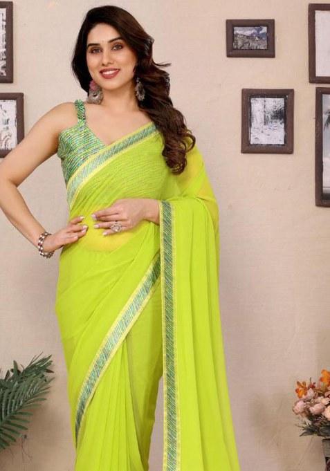 Light Green Embroidered Georgette Saree Set