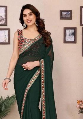 Green Embroidered Georgette Saree Set