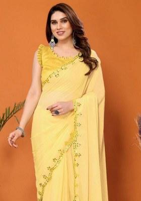 Yellow Embroidered Georgette Saree Set